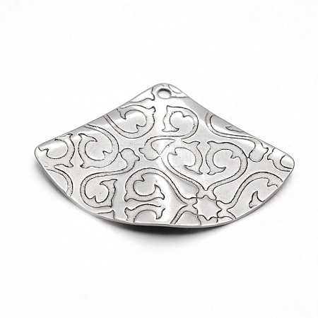 Tarnish Resistant Carved 304 Stainless Steel Fan Pendants STAS-N073-10-1