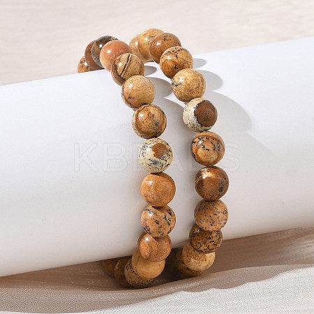 Natural Picture Jasper Round Beaded Stretch Bracelets GG-CBA12F1-02A-05-1