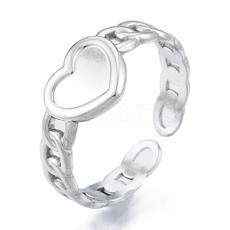 Non-Tarnish 304 Stainless Steel Heart with Chain Cuff Rings RJEW-N038-127P-1