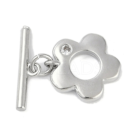 Brass Micro Pave Clear Cubic Zirconia Toggle Clasps KK-K391-19P-1