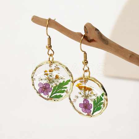 Alloy Epoxy Dried Flower Dangle Earrings FS-WGABF6D-11-1