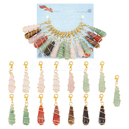 15Pcs Teardrop Mixed Natural Gemstone Charm Locking Stitch Markers HJEW-AB00650-1