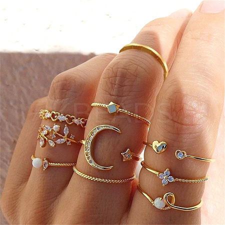 10Pcs Alloy with Crystal Rhinestone Finger Rings WG3531F-01-1