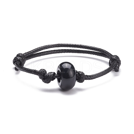 Natural Black Agate(Dyed & Heated) Disc Beaded Cord Bracelet BJEW-JB07686-03-1