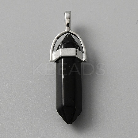 Natural Obsidian Double Terminal Pointed Pendants LS-G-TAC0001-07D-1