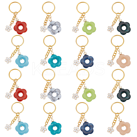 8Pcs 8 Color Flower Acrylic & Alloy Enamel Charm Keychains KEYC-PH01511-1
