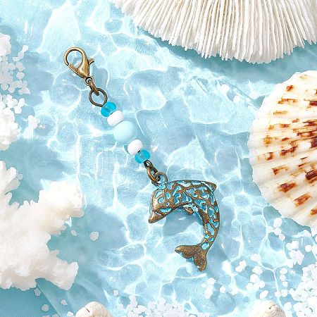 Ocean Theme Alloy Charm & Glass Beads Pendant Decorations HJEW-JM03158-08-1