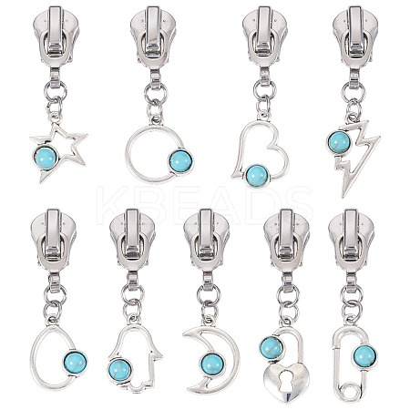 18Pcs 9 Styles Alloy Resin Replacement Zipper Sliders HJEW-TAC0099-1