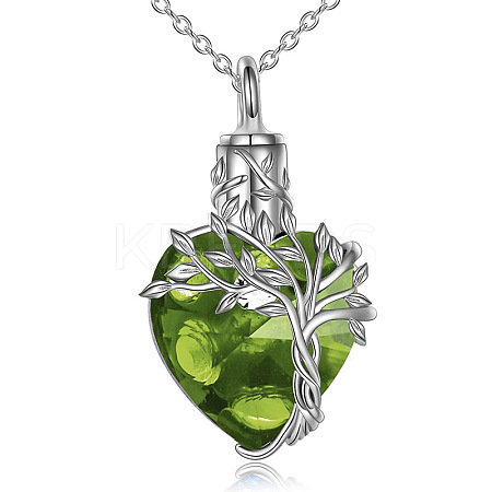 Heart with Tree of Life Glass Urn Pendant Necklaces PW-WG54592-06-1