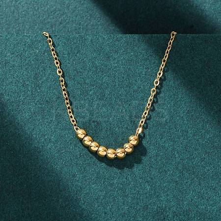 304 Stainless Steel Round Ball Beads Pendant Necklaces for Women NJEW-K255-50G-1