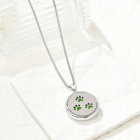 316 Surgical Stainless Steel Aromatherapy Diffuser Perfume Hollow Flat Round Pendant Box Chain Necklaces NJEW-R016-01P-05-1