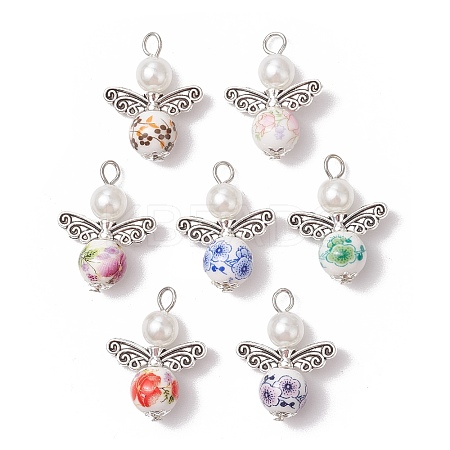 7Pcs Angel Printed Porcelain Ceramic Pendants PALLOY-JF03359-05-S-1