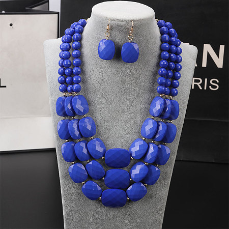 Bohemian Style Acrylic Faceted Rectangle Beaded Multilayer Necklaces & Dangle Earrings Sets WG4F927-03-1