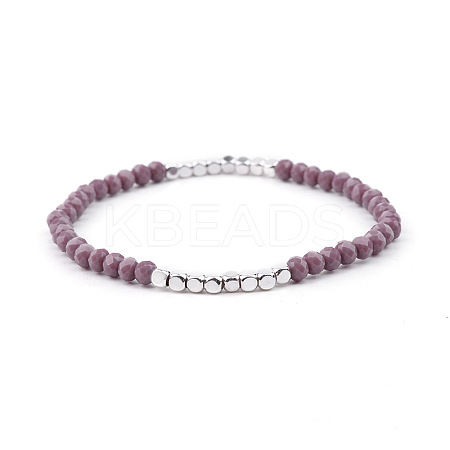 Gold-tone Miyuki Elastic Crystal Beaded Bracelet with Acrylic Tube Beads ST0365198-1