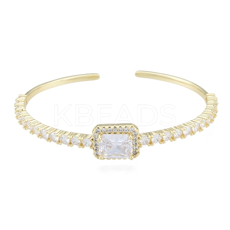 Cubic Zirconia Rectangle Open Cuff Bangle BJEW-G651-05G-04-1