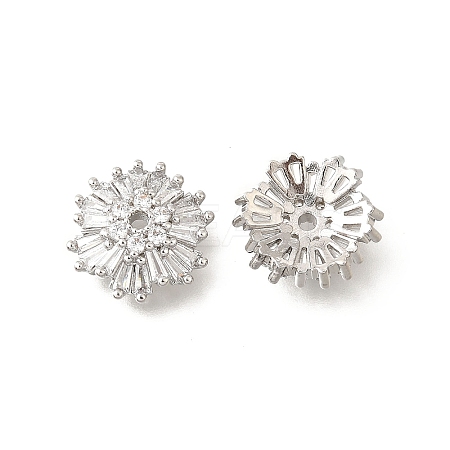 Flower Brass Clear Cubic Zirconia Bead Caps KK-V008-07P-1