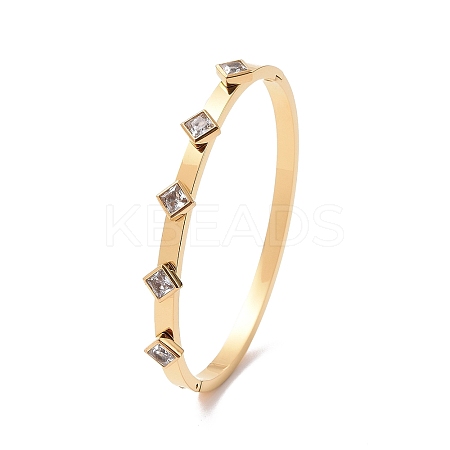 Cubic Zirconia Rhombus Hinged Bangle BJEW-C022-02B-G-1