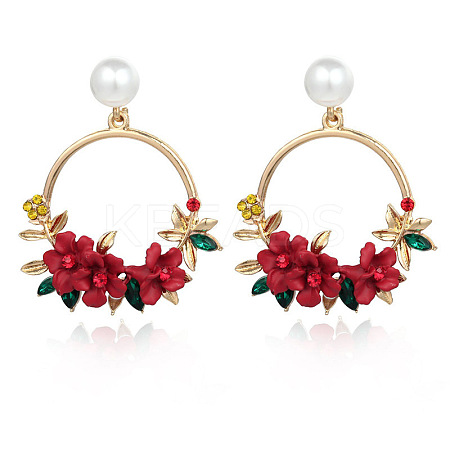 Ring with Flower Alloy & Rhinestone & Polymer Clay Stud Dangle Earrings FS-WGDD86E-02-1