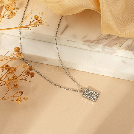 Fashionable 304 Stainless Steel Irregular Textured Rectangle Pendant Necklaces for Women EN2201-2-1