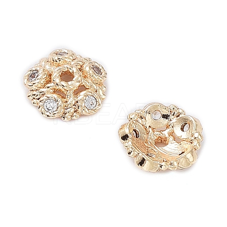 Rack Plating Brass Cubic Zirconia Bead Cap KK-A183-74G-1