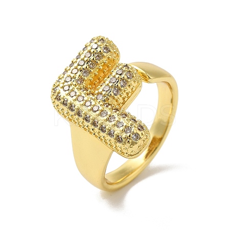 Letter Brass Micro Pave Clear Cubic Zirconia Open Cuff Ring for Women RJEW-N046-03F-G-1