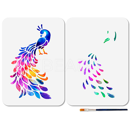 2Pcs PET Hollow Out Drawing Painting Stencils DIY-MA0005-56A-1