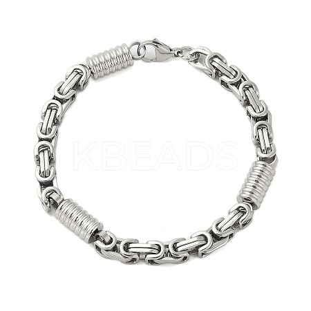Non-Tarnish Grooved Column 304 Stainless Steel Byzantine Chain Bracelets for Men BJEW-B093-07P-1