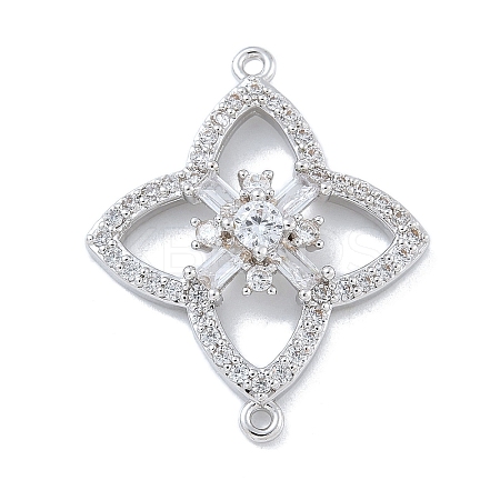Rack Plating Brass Clear Cubic Zirconia Flower Connector Charms KK-A234-063P-1
