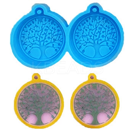 Flat Round with Tree of Life Pendant Silicone Molds DIY-I088-01-1