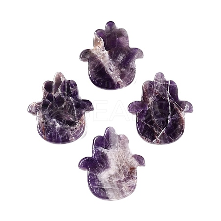 Natural Amethyst Hamsa Hand with Eye Figurines DJEW-N003-04B-1