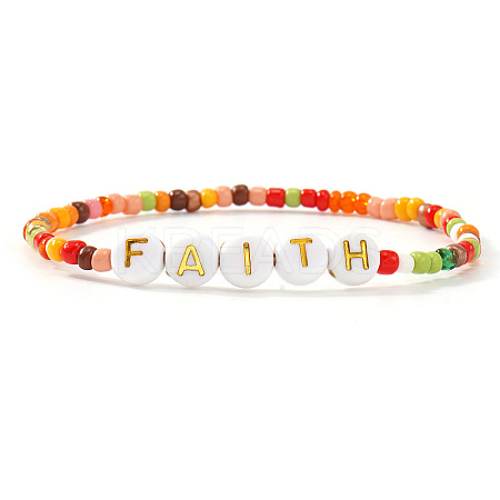 Bohemian Handmade Word Resin & Plastic Colorful Glass Beaded Friendship Stretch Bracelets for Men Women PI5207-4-1