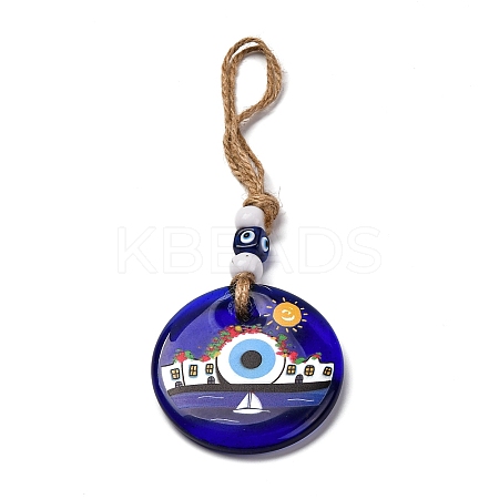Flat Round with Evil Eye Lampwork Pendant Decoration HJEW-Z005-01E-1