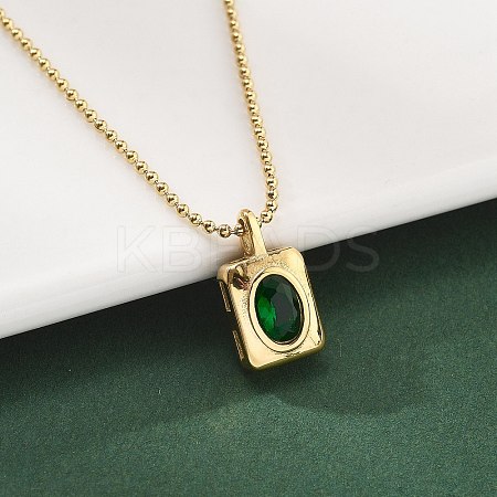 304 Stainless Steel Green Cubic Zirconia Pendant Necklaces for Women NJEW-C078-01D-G-1
