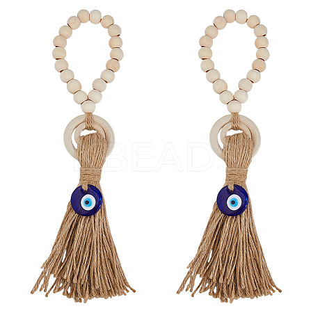 Wooden Beads Door Handle Pendant Decorations AJEW-WH0270-923B-1