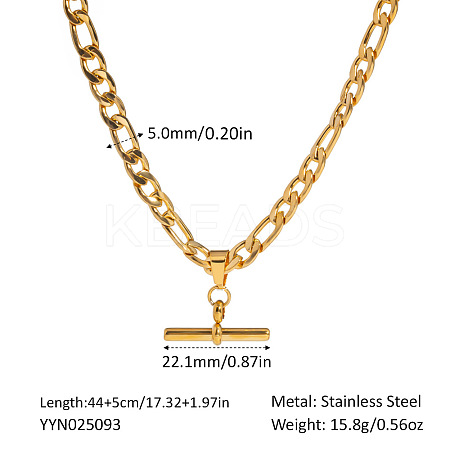 European hip-hop punk stainless steel T-bar pendant Cuban chain necklace 18K gold YK5121-2-1
