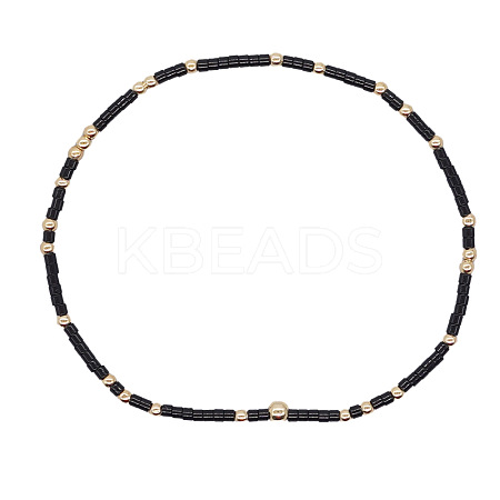 Minimalist Glass Seed Beads & Brass Beads Stretch Bracelets for Women BC0195-23-1