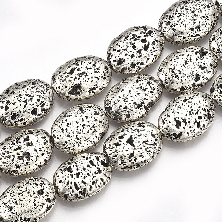 Electroplated Natural Lava Rock Beads Strands X-G-S249-01-13x18-1