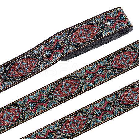 National Style Polyester Jacquard Flower Ribbon for Garment Accessories OCOR-WH0097-39B-1