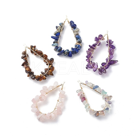 5Pcs 5 Styles Teardrop Mixed Stone Chip Big Pendants PALLOY-JF01922-1