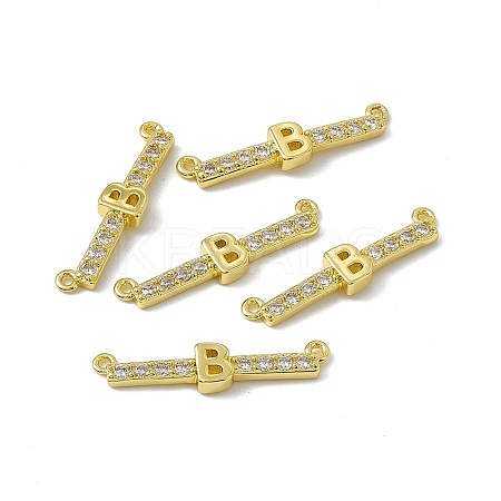 Rack Plating Brass Micro Pave Clear Cubic Zirconia Connector Charms KK-C007-37G-B-1