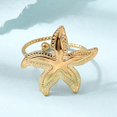 Starfish 304 Stainless Steel Cuff Open Rings for Women RJEW-A105-01G-1