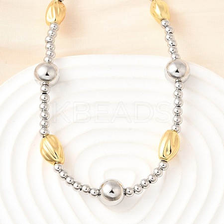 Two Tone Brass Round and Oval Beaded Necklaces NJEW-D314-08PG-1