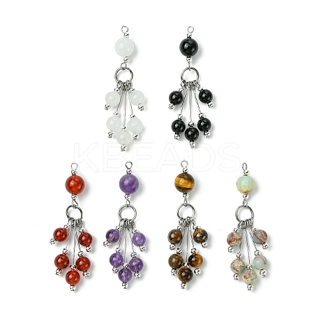 6Pcs 6 Styles Mixed Stone Round Tassel Big Pendants PALLOY-JF03281-1