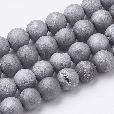 Electroplate Natural Druzy Geode Weathered Agate Beads Strands G-S284-10mm-07-1