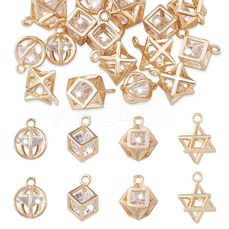  Jewelry 16Pcs 4 Style Brass Clear Cubic Zirconia Charms ZIRC-PJ0001-08-1