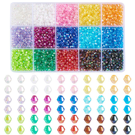 2250Pcs 15 Colors Bicone AB Color Plated Eco-Friendly Transparent Acrylic Beads TACR-TA0001-51-1