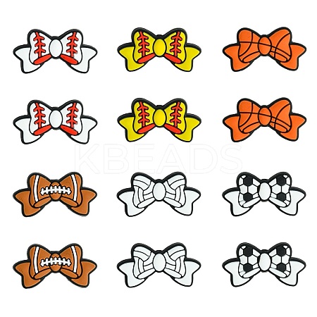 12Pcs 6 Colors Bowknot Food Grade Eco-Friendly Silicone Beads SIL-CJ0002-37-1