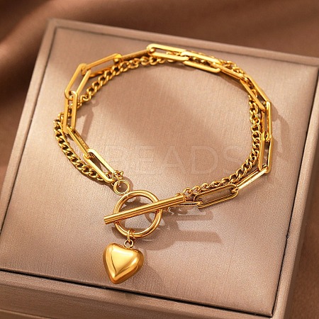 304 Stainless Steel Curb & Paperclip Chain Multi-layered Bracelets FS-WG8A90B-01-1