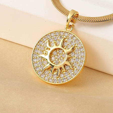 Brass Micro Pave Clear Cubic Zirconia Sun Pendants NJEW-H066-02G-1