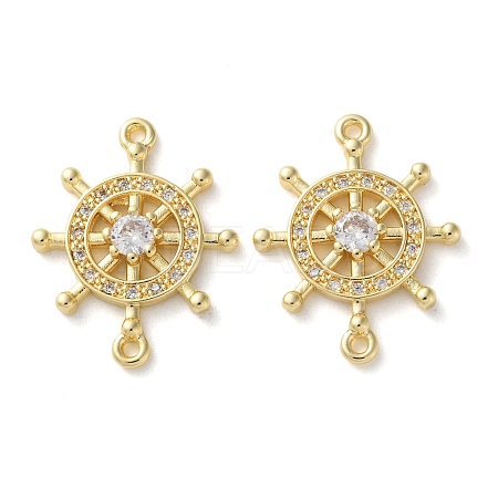 Rack Plating Brass Clear Cubic Zirconia Helm Connector Charms KK-C084-20G-1